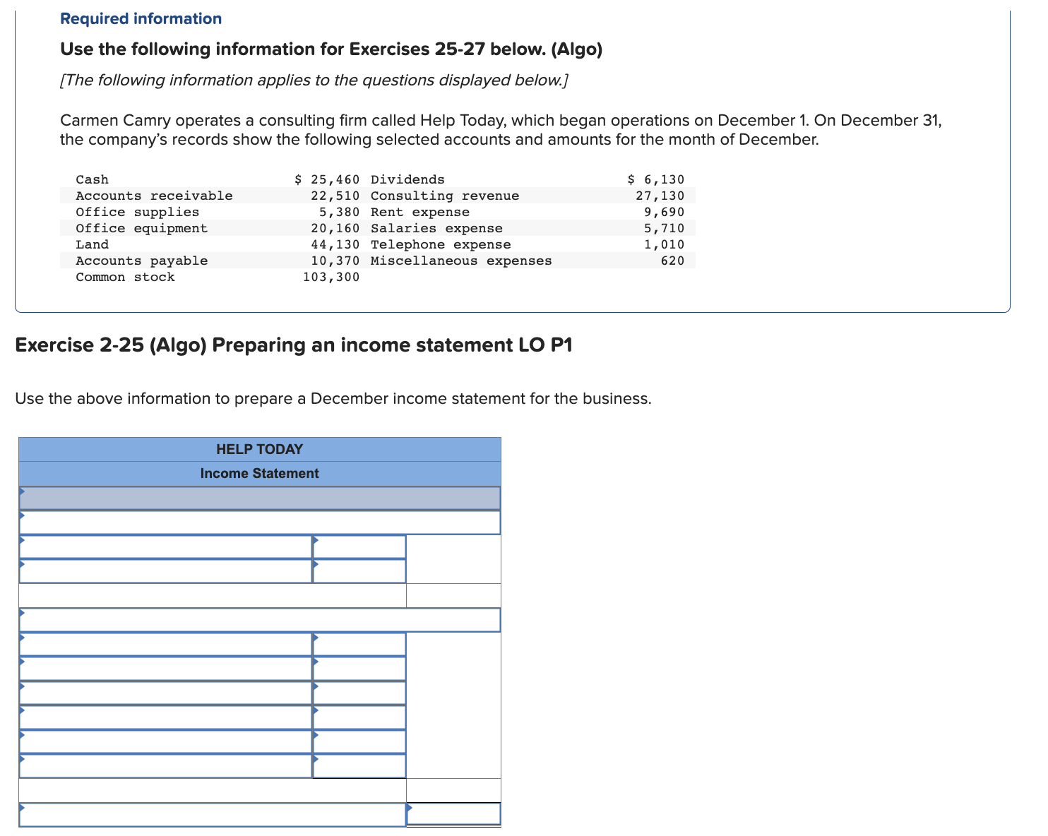 $10,100. Required information Use the following information for Exercises 25-27 below. (Algo)