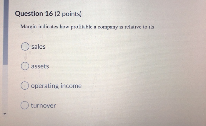  Question 16 (2 points) Margin indicates how profitable a company is