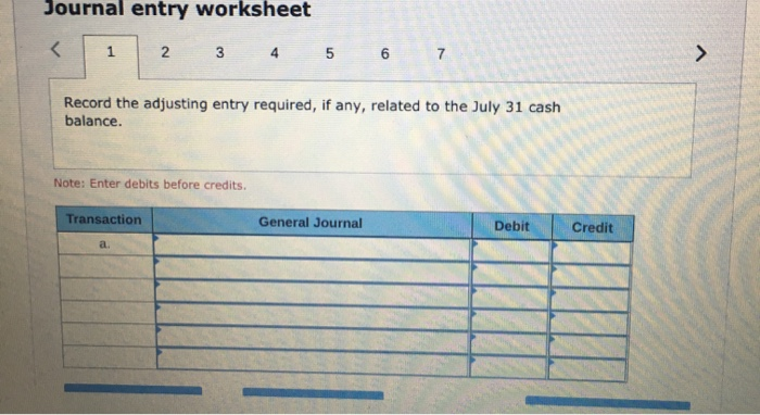 the company's Cash account has a $25,467 debit balance, but its July