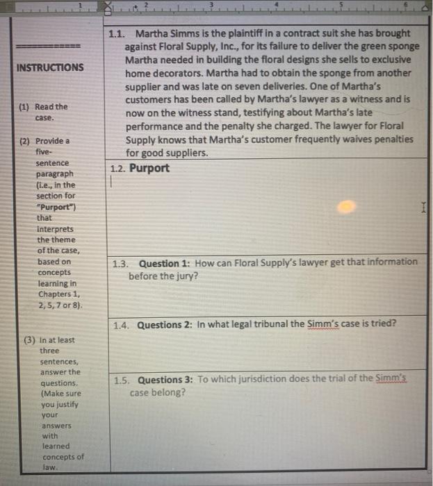  INSTRUCTIONS (1) Read the case. 1.1. Martha Simms is the plaintiff