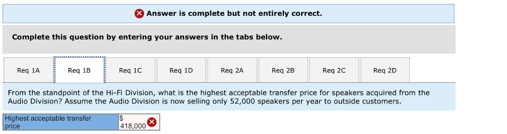 various audio products. Sales and cost data on the speaker follow: Selling