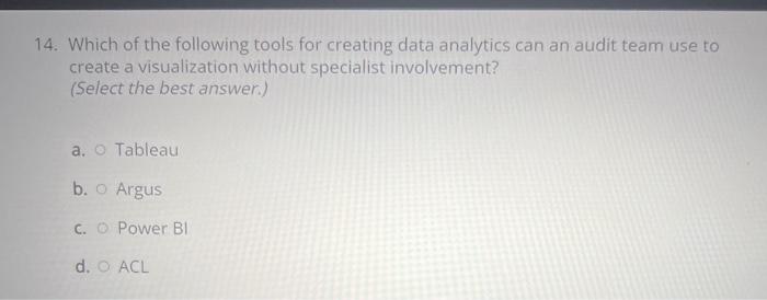  14. Which of the following tools for creating data analytics can