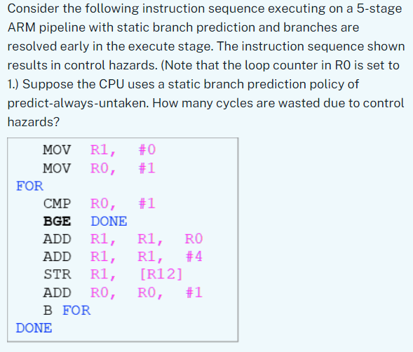  Consider the following instruction sequence executing on a 5-stage ARM pipeline