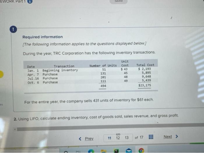  EWORK Part 1 Saved ! Required information [The following information applies
