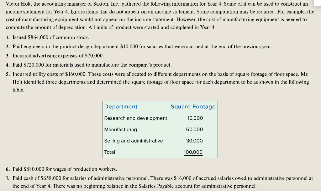  create income statement based off number 1-7 Victor Holt, the accounting