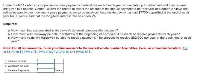  Under the NBA deferred compensation plan, payments made at the end
