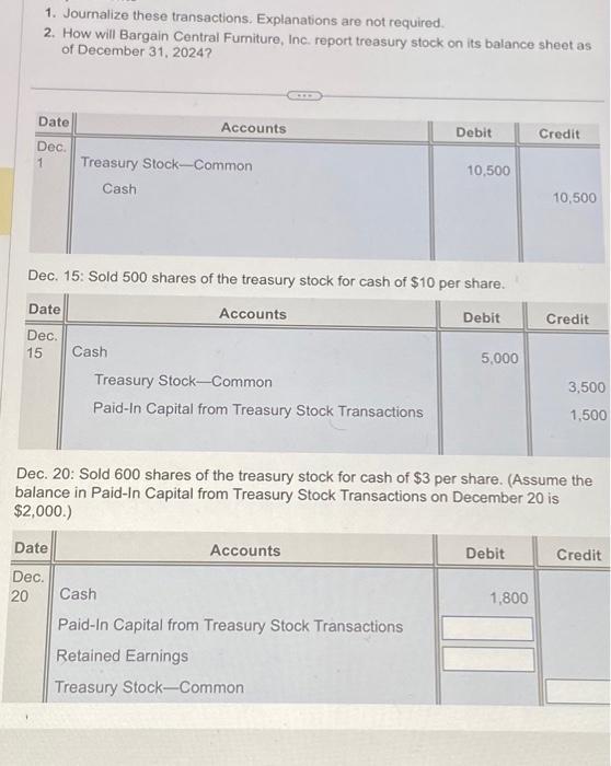  1. Journalize these transactions. Explanations are not required. 2. How will