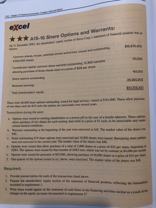  1100 Chapter 15 Financial Instruments: Complex Debt excel On 31 December