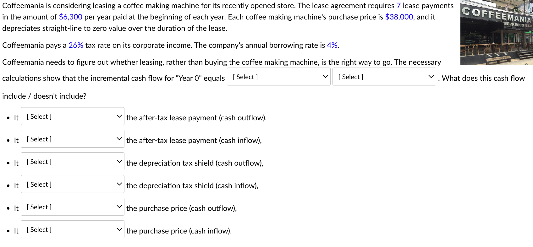  Coffeemania is considering leasing a coffee making machine for its recently