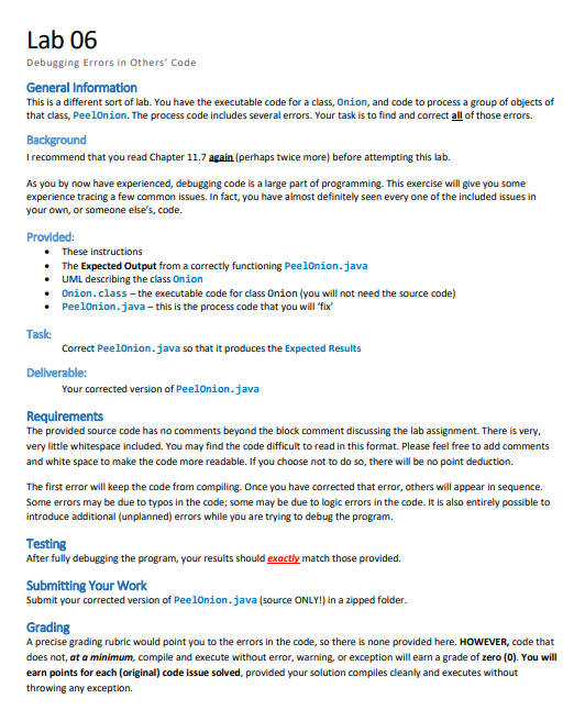 Help! How do you complete this lab in java? Peel Onion Java