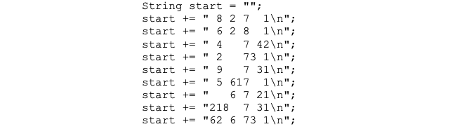 import java.awt.*; class SudokuPlayer extends JFrame { public SudokuPlayer(String start, String solution)