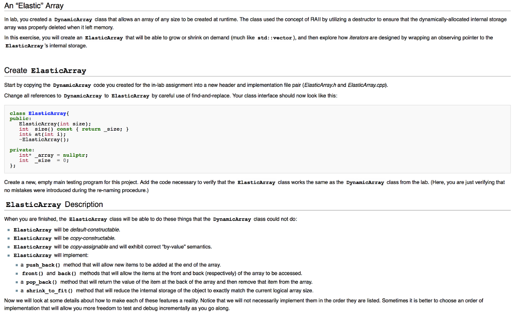 c++ format An "Elastic" Array In lab, you created a DynamicArray class