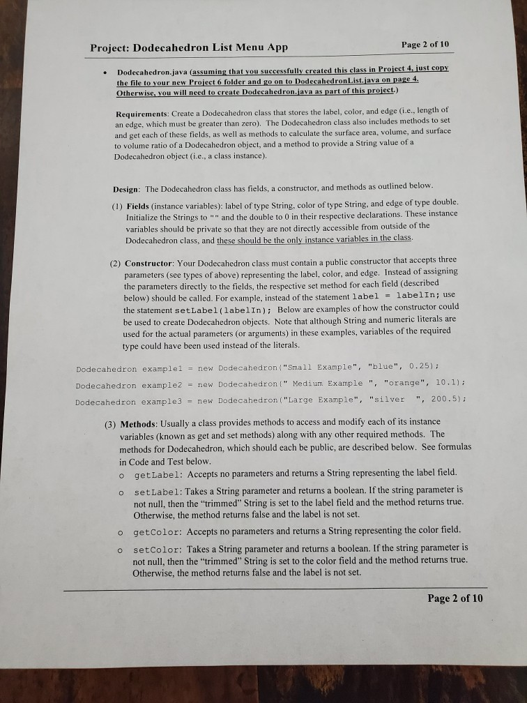 just stuck adding the 6 methods to the previous Dodecahedron List. After