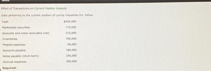  answer #2 please Effect of Transactions on Current Position Analysis Data