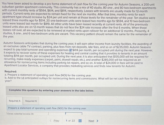  You have been asked to develop a pro forma statement of