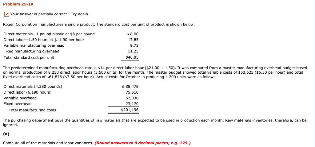  Please help Problem 25-1A Your answer is partially correct. Try again