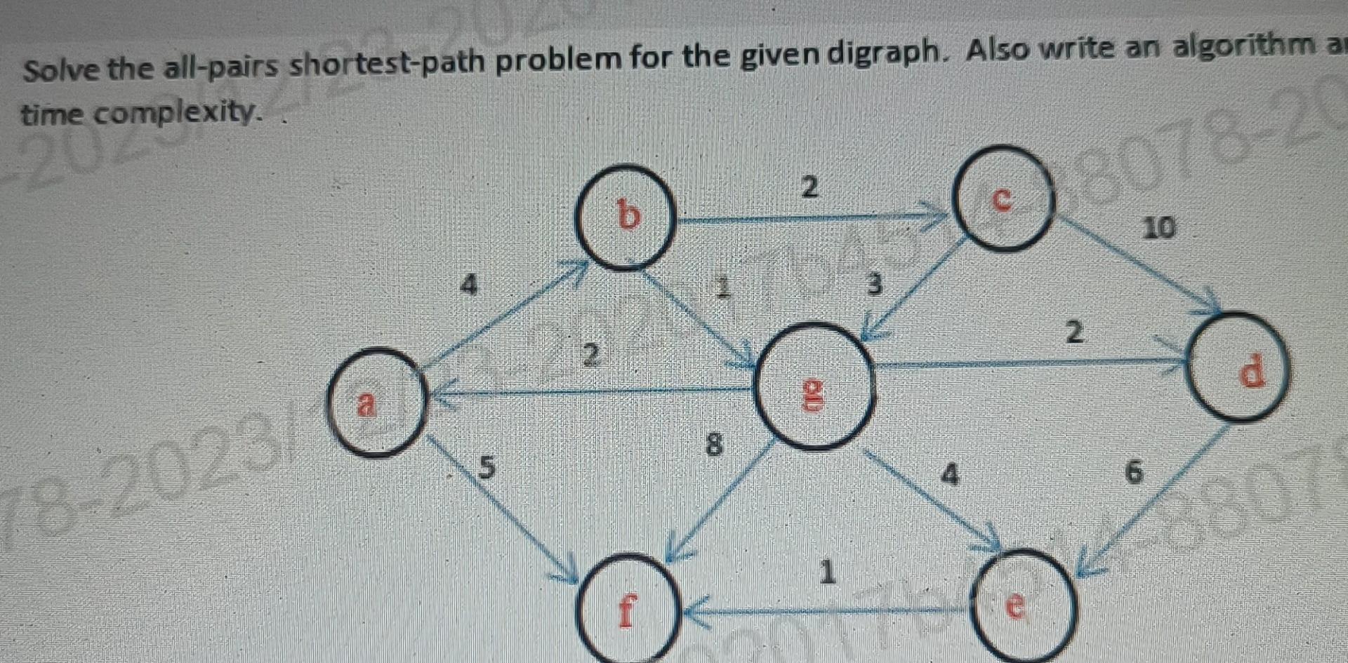  Solve the all-pairs shortest-path problem for the given digraph. Also write