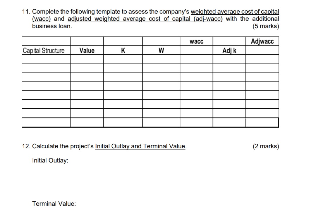 (wacc) and adjusted weighted average cost of capital (adj-wacc) with the additional