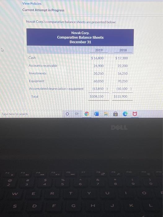  View Policies Current Attempt in Progress Novak Corp's comparative balance sheets