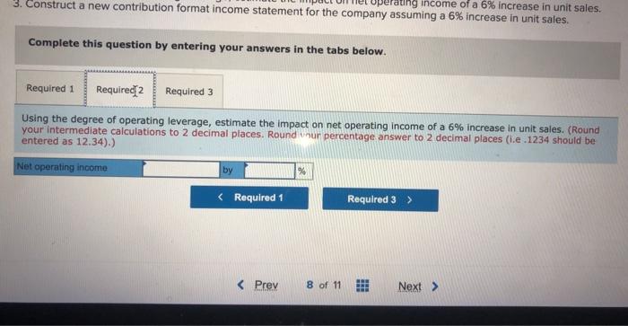 yards. The company's most recent monthly contribution format income statement follows: Required: