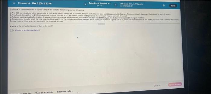  Save = Homework: HW (Ch. 9 & 10 Question Problem 1-1
