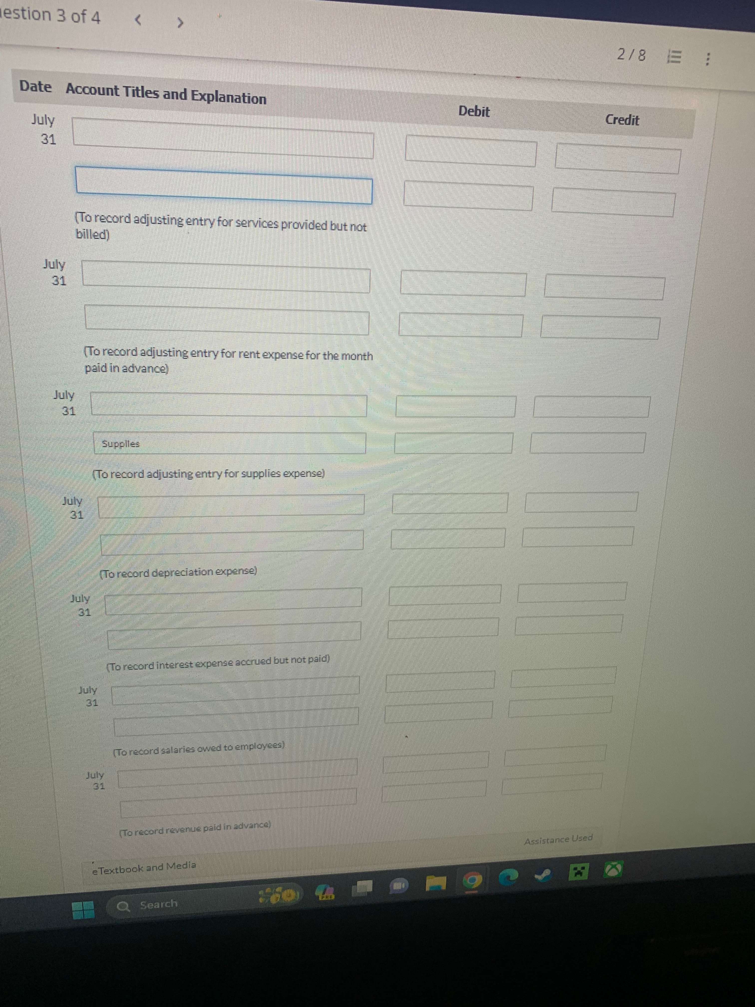 put, and what is debited/credited? (To record adjusting entry for services provided