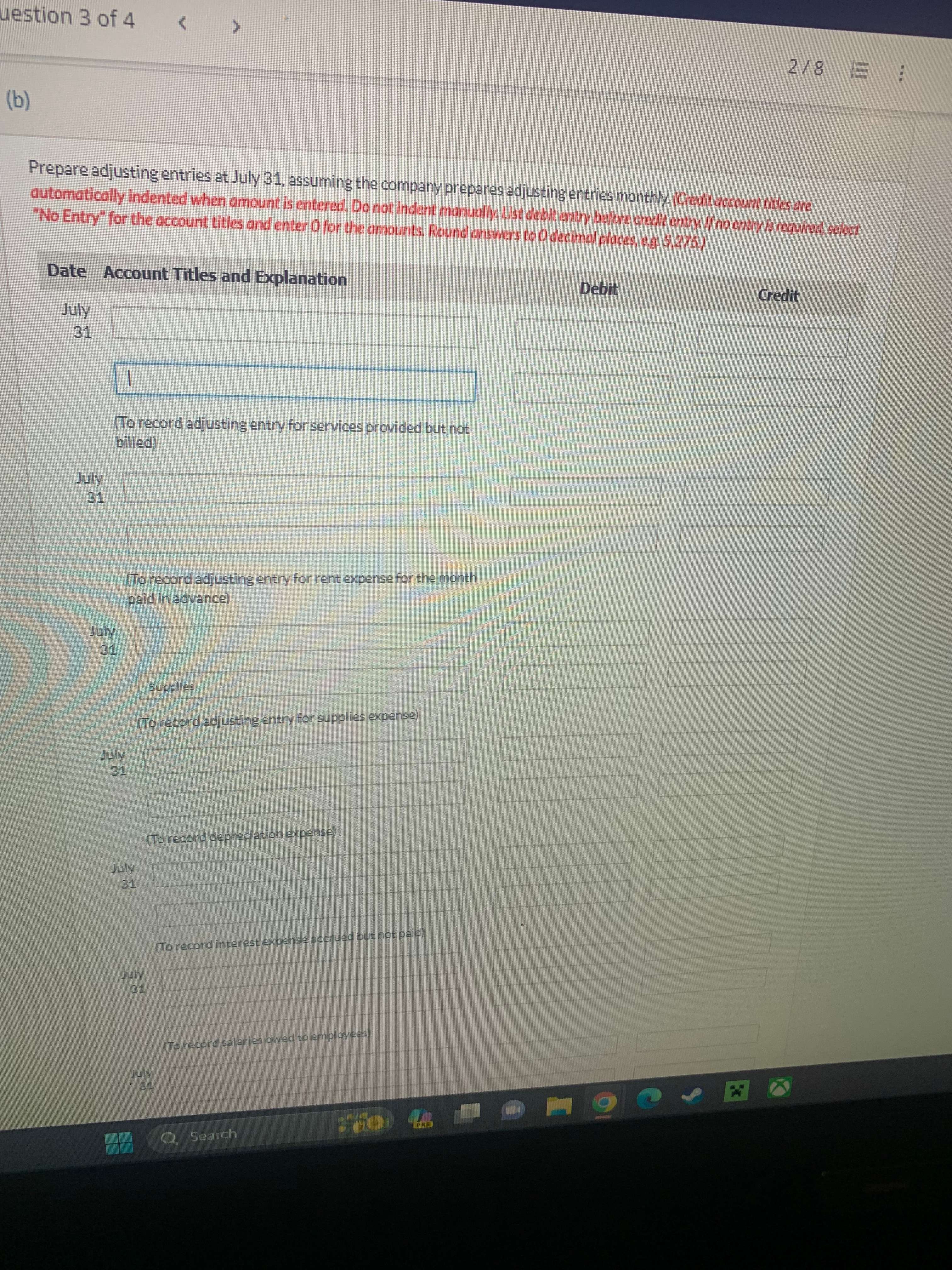 but not billed) (To record adjusting entry for rent expense for the