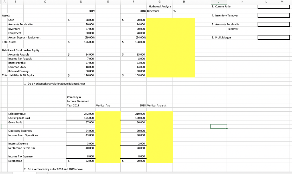  L M 3. Current Ratio Horizontal Analysis 2018 Difference 2019 Assets