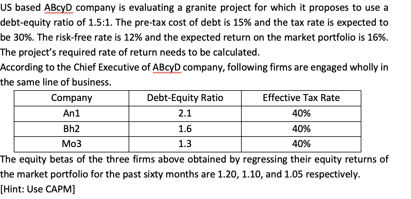 JS based ABcyD company is evaluating a granite project for which