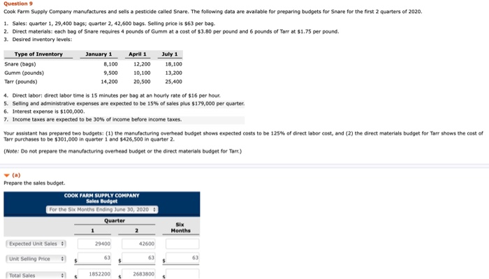  need each answer with explnation pleaee Question 9 Cook Farm Supply