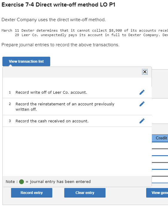 direct write-off method. March 11 Dexter determines that it cannot collect $8,900