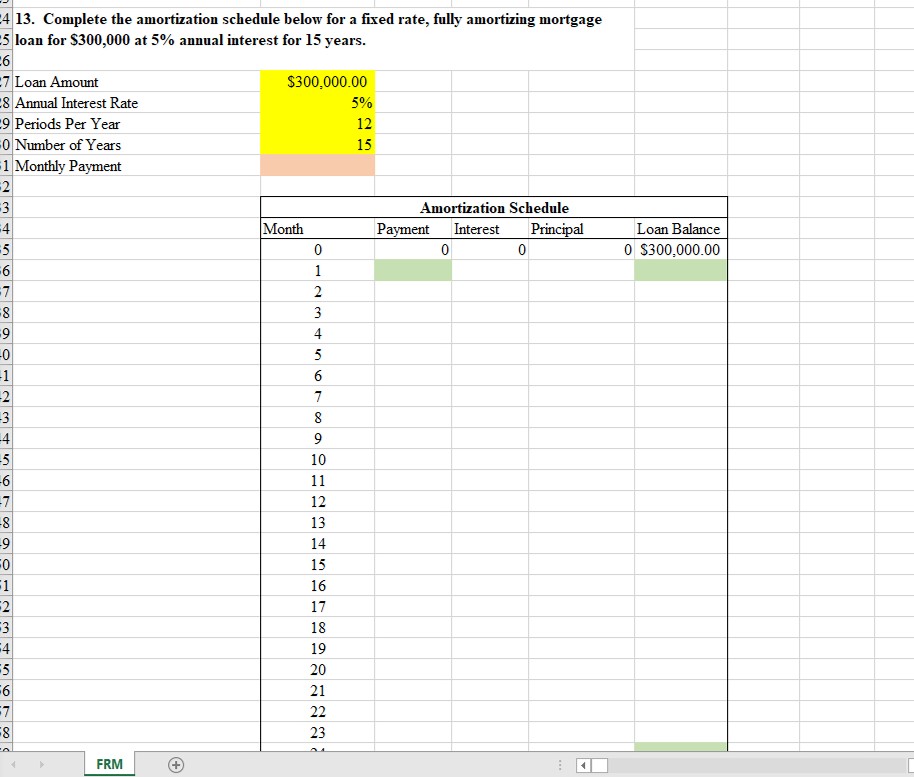  Complete the amortization schedule below for a fixed rate, fully amortizing