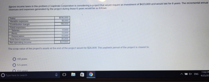  Czaplinski Corporation is considering a project that would require an investment