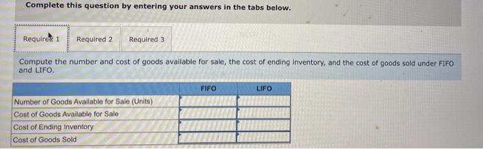 below. Compute the number and cost of goods available for sale, the