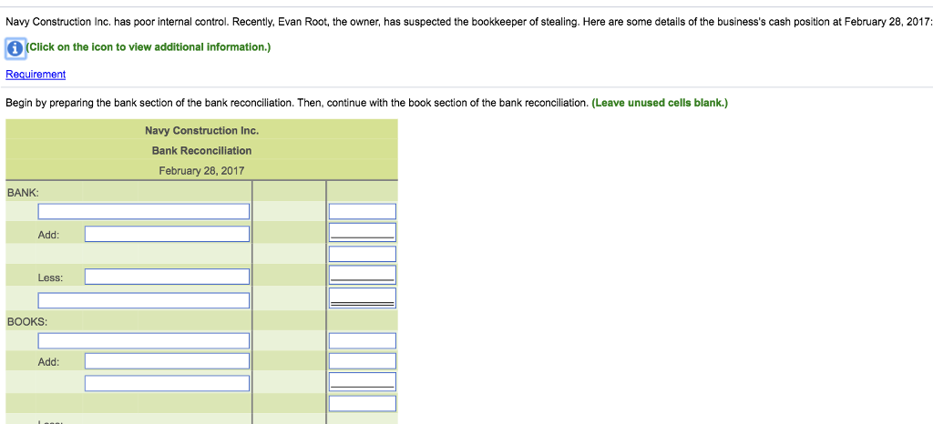  how to do this question? Navy Construction Inc. has poor internal