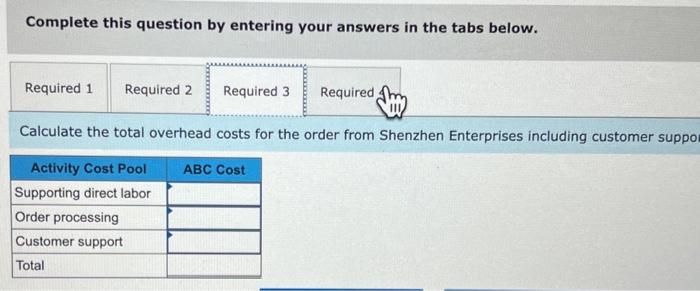 in the tabs below. Calculate the total overhead costs for the order