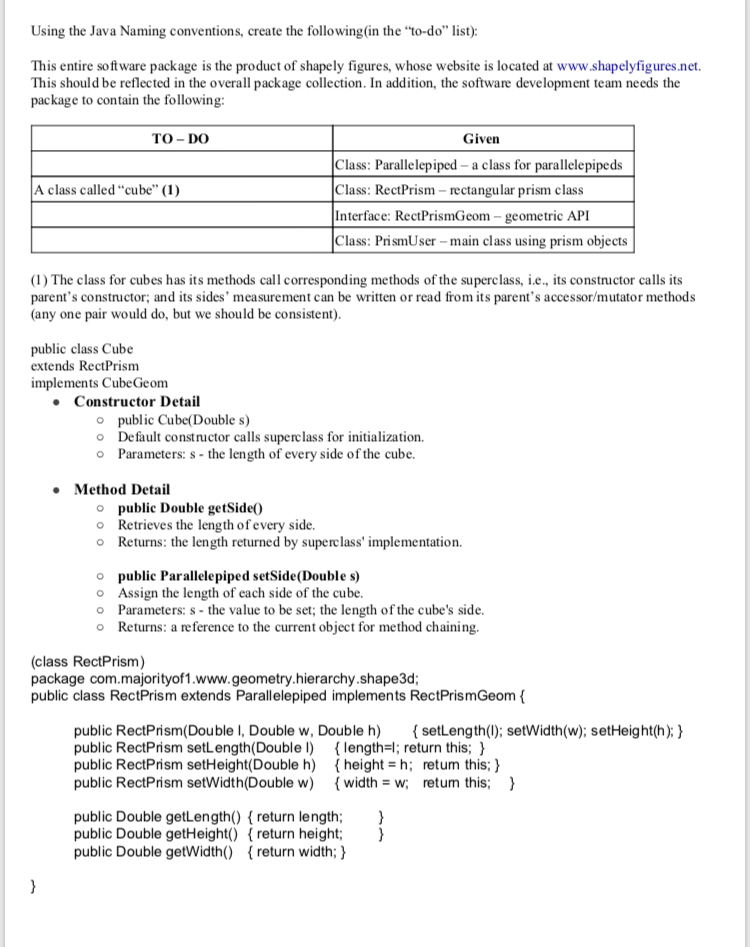  Using the Java Naming conventions, create the following(in the "to-do" list):
