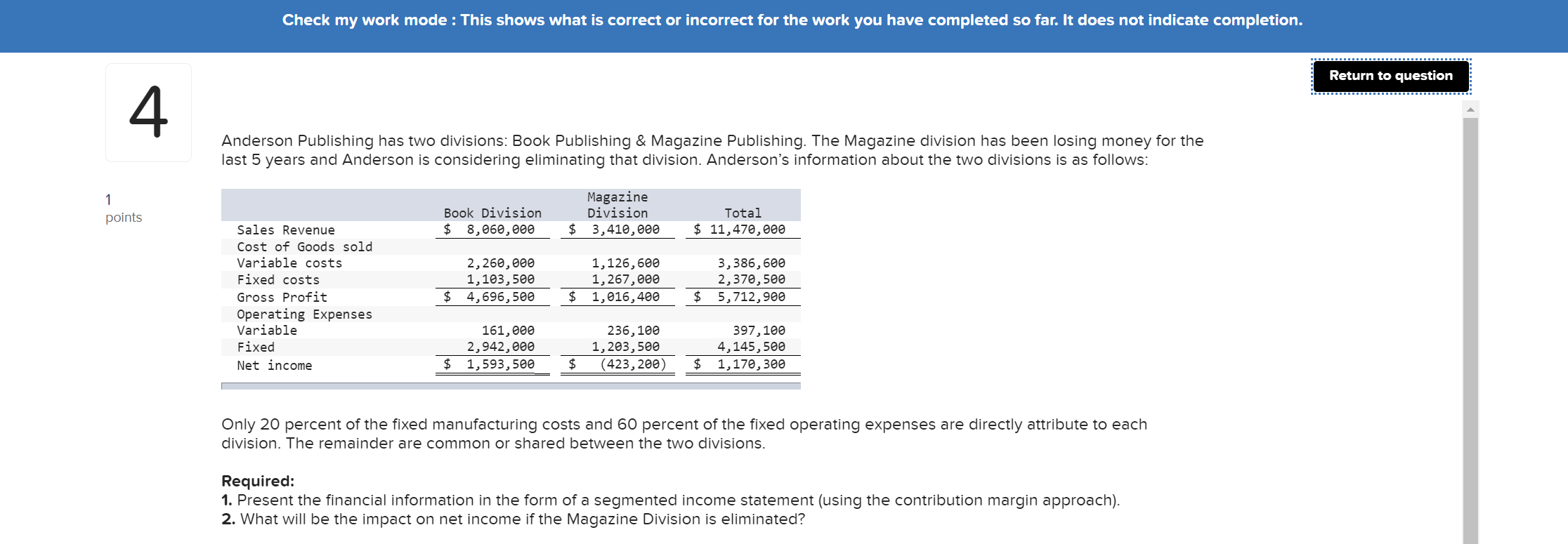  Check my work mode : This shows what is correct or
