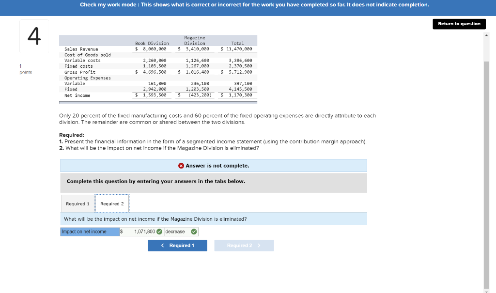 indicate completion. Return to question 4 Anderson Publishing has two divisions: Book