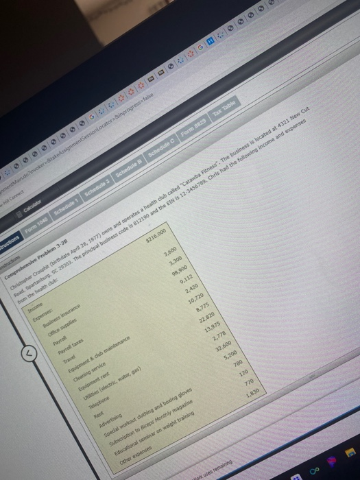 comprehensive problem 3-2B Christopher Tax Table Form 3820 Schedulec Schedule B