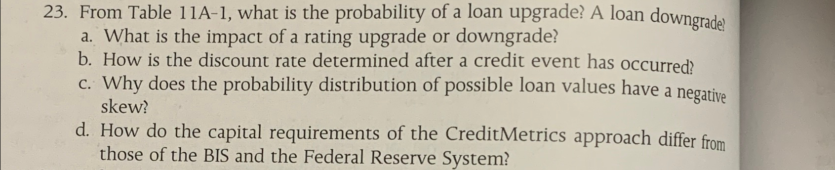  From Table 11A-1, what is the probability of a loan upgrade?