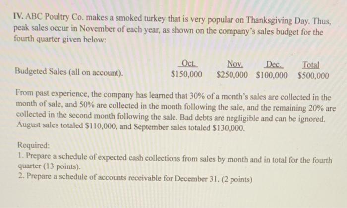  please show all work IV. ABC Poultry Co. makes a smoked