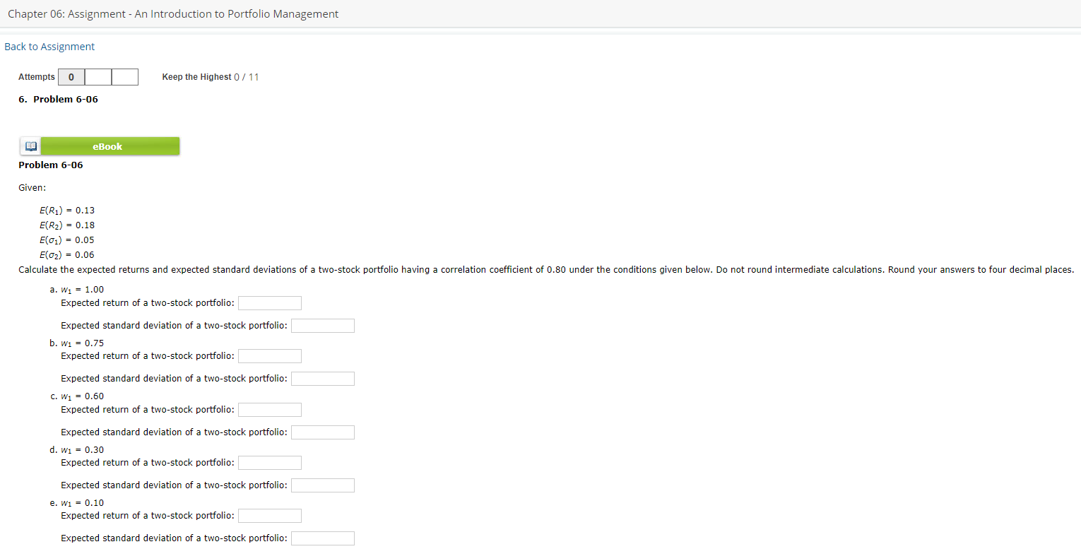 Chapter 06: Assignment - An Introduction to Portfolio Management Back to
