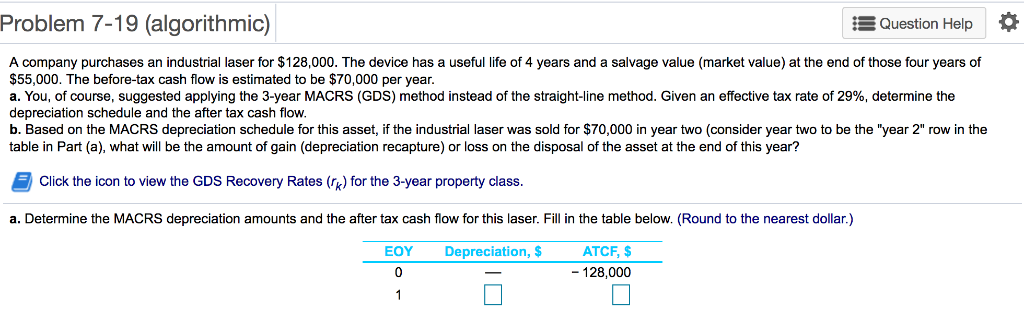 A and B Problem 7-19 (algorithmic) Question Help A company purchases