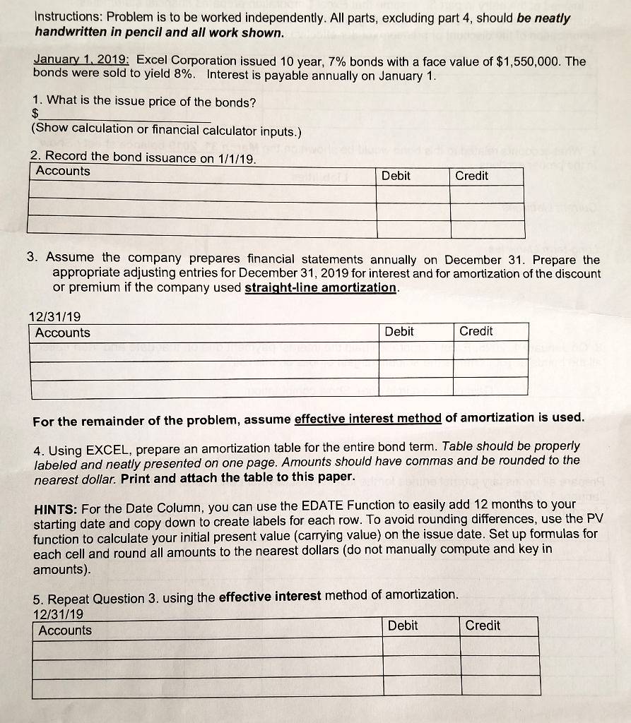 Problems 1-5. Please show all work, thanks. Instructions: Problem is to