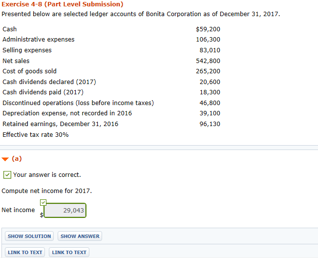  Exercise 4-8 (Part Level Submission) Presented below are selected ledger accounts