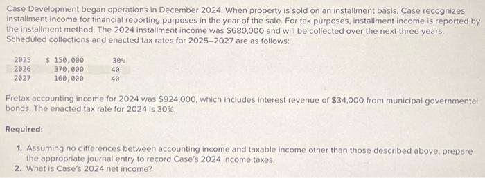  Case Development began operations in December 2024. When property is sold