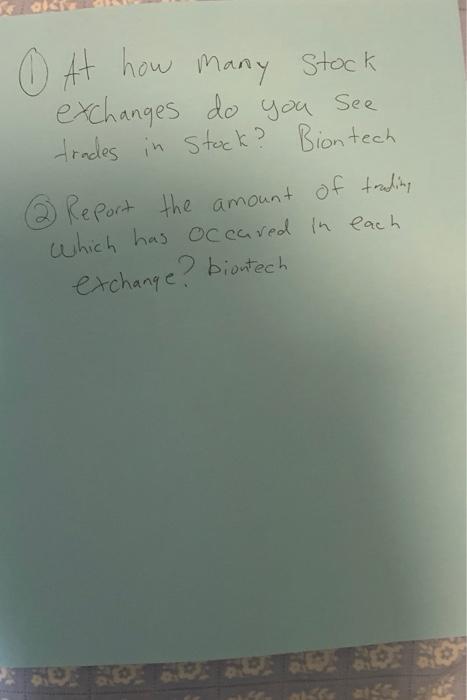 1&2 At how many Stock At exchanges do you see trades in