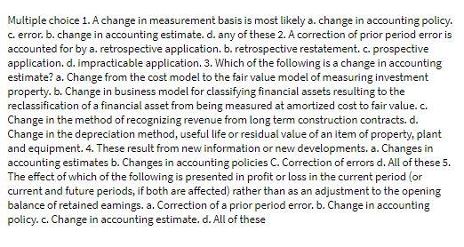  Multiple choice 1. A change in measurement basis is most likely