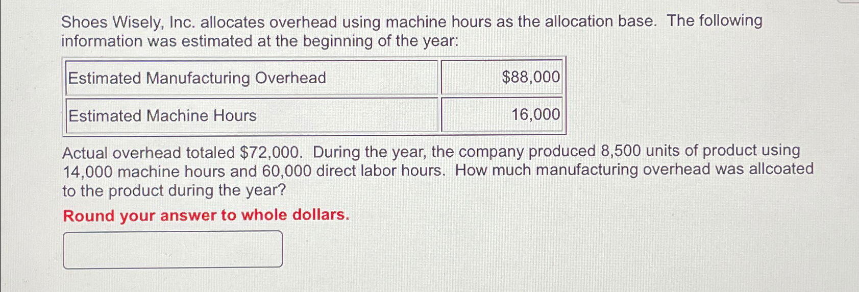  Shoes Wisely, Inc. allocates overhead using machine hours as the allocation